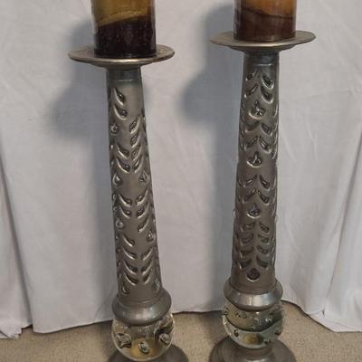 Tall Silver Metalic Tone Candle Holders 