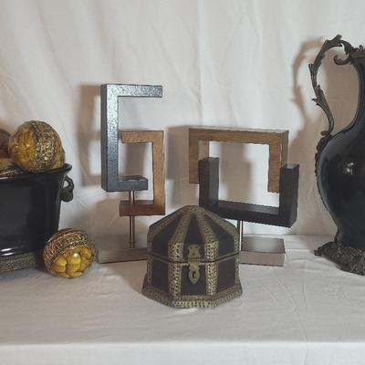 Black Laquer Metal Vase and Bowl and More