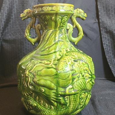 Green-Dragon Glazed Ceramic Vase  