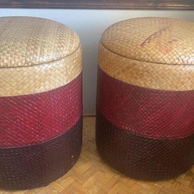 Pair Of Storage Stools Of Natural Materials 