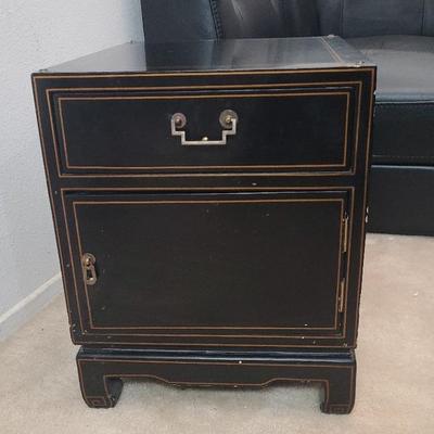 Chinese Black Lacquered and Gold Nightstand/End Table