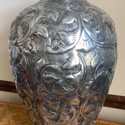 Embossed Floral-Designed Metal Vase #2