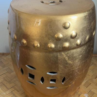Ceramic Gold Accent Table With Asian Design 
