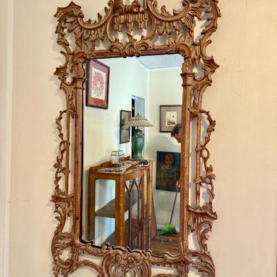 Sale Photo Thumbnail #6: 18th Century Chinese Chippendale Carved Wooden Mirror (gilt worn off, as found)