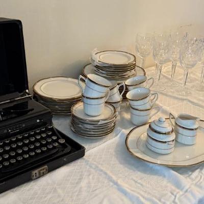 Sale Photo Thumbnail #44: Noritake service for 8 "Gilded Age" & Remington portable vintage typewriter
