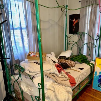 Antique wrought iron twin canopy bed