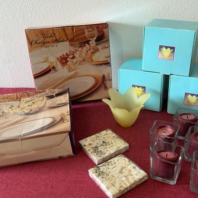 Large Tulip Votives (4), Gold And Silver Chargers Plus More