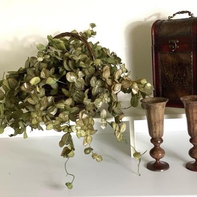 Faux Plant, Metal Vases And A Wine Box