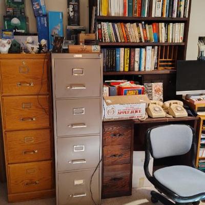 office desks, file cabinets and supplies