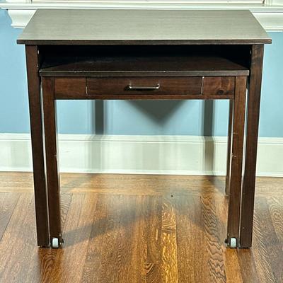 Wooden Roll-Out Desk | Wooden desk with small supply drawer and a roll-out nested table to expand workspace. - h. 32 x w. 34 x d. 21.5 in
