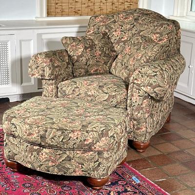 (4pc) Ethan Allen Oversized Armchair & Ottoman | Ethan Allen (Danbury, Connecticut) oversized roll-arm upholstered armchair and...