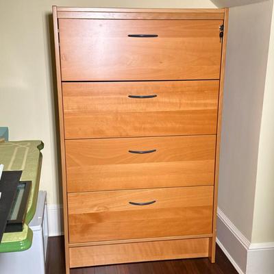 Swedish Style Tall File Cabinet | Swedish-style tall file cabinet with four wide drawers and metal racks for hanging folders. - h. 54.75...