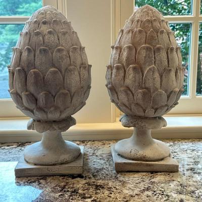 (2pc) Artichoke-Shaped Finials - 2/2 | Pair of artichoke-shaped finials, which could be used as bookends, decorative display pieces, or...
