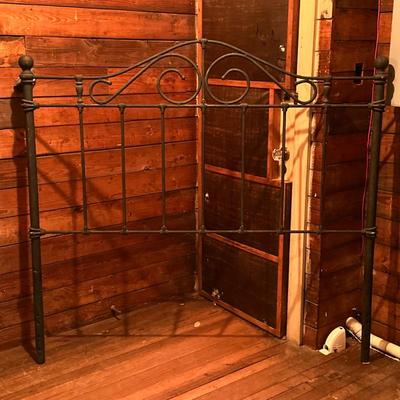 Wrought Iron Headboard | Wrought iron headboard with curled top design and vertical slatted bars for support. - h. 57.75 x w. 62 in
