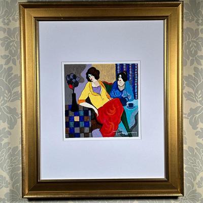 Itzchak Tarkay (Israeli, 1935-2012) Serigraph - "Sisters" | Original artwork depicting two elegant sisters lounging about in...