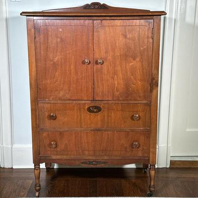 French Provincial Style Chest of Drawers | Antique French Provincial style walnut chest of drawers with painted rose decals on the front,...