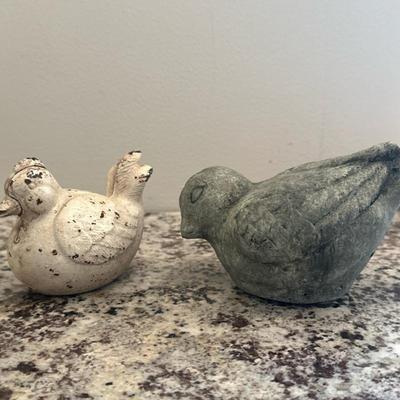 (2pc) Decorative Bird Figurines | Decorative bird figurines, likely made of cast iron or cement, designed to resemble birds like a...