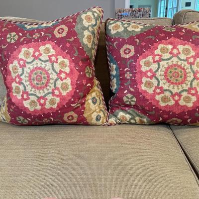 (2pc) Throw Pillows - Red Geometric Pillows (Large) | Two square throw pillows with geometric pattern without fringed trim. Large size. -...