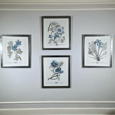 (4pc) Trowbridge Gallery - "Imperial Flowers in Blue & Grey" | Set of four “Imperial Flowers in Blue and Grey” botanical...