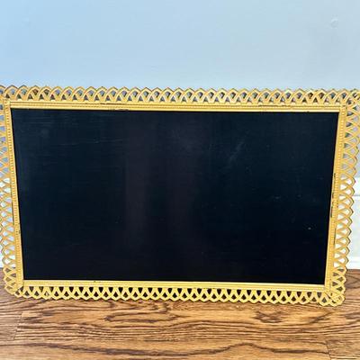 Chalkboard - Gold Painted Frame | Large chalkboard set in a gold painted frame with lattice-like details around the edge. - h. 21.5 x w....
