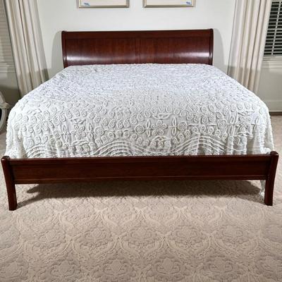 Mahogany Sleigh Style Bed - King-Sized | Mahogany king-sized bed, featuring a sleigh style design with a curved headboard and footboard....