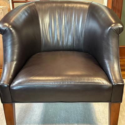 Stickley Furniture Co. Leather Club Chair | Stickley Furniture Company (Manlius, New York) dark brown leather club chair with a...