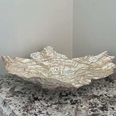 Iridescent Art Glass Bowl - Large 2/2 | Vintage (late 20th century) large-sized iridescent art glass oyster-shaped centerpiece shallow...