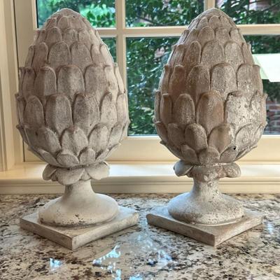 (2pc) Artichoke-Shaped Finials - 1/2 | Pair of artichoke-shaped finials, which could be used as bookends, decorative display pieces, or...