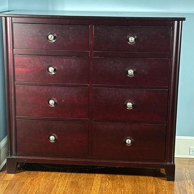 Durham Furniture Dressing Chest | Durham Furniture (West Durham, Ontario) "Manhattan Collection" dressing chest in a red/black...