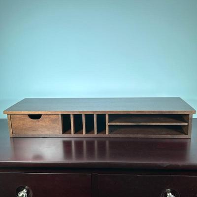 Wooden Desk or Bureau Organizer/Letter Tray | Vintage (mid 20th century) wooden desk organizer/letter tray, with small drawer, vertical...