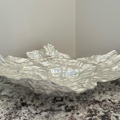 Iridescent Art Glass Bowl - Large 1/2 | Vintage (late 20th century) large-sized iridescent art glass oyster-shaped centerpiece shallow...