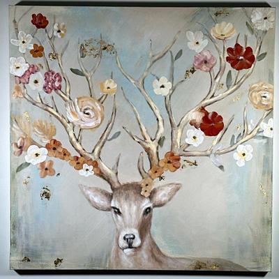 Canvas Wall Art - Flower Antlers | Pier One Imports (Fort Worth, Texas) square canvas wall art featuring a stylized deer with flowers on...