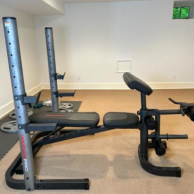 Weider Pro Weight Bench & Rack | Weider Pro weight bench and rack featuring an adjustable-height rack, multi-position bench, and leg...