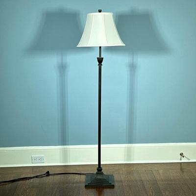 Bronze Floor Lamp | Bronze floor lamp with white lampshade. - h. 56 x w. 13.5 in
