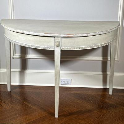 Neoclassical Style Demilune Table - 2/2 | Antique (19th century) Swedish/Baltic Neoclassical style white-painted demilune consoles, with...