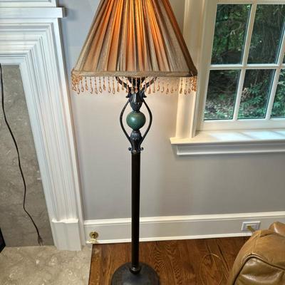 Art Deco Style Wrought Iron Floor Lamp | Vintage (late 20th century) Art Deco style wrought iron floor lamp with green stone insert and...