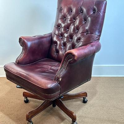 Burgundy Leather Office Chair | Vintage burgundy "Senator's" or "Captain's" leather office chair with...