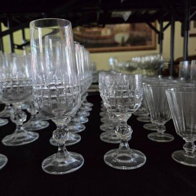 Vintage Belfast by Bohemia Crystal-Crystalex~~Lot of 7: Fluted Champagne Glasses~~Lot of 8: Cordial Glasses~~Lot of 5: Vintage Paneled...