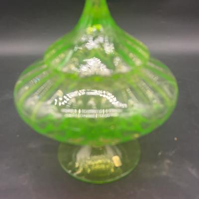BE207 MCM Uranium Glass Jar & Circus Tent Lid 