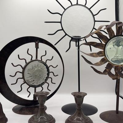 BE152 Wrought Iron Glass Sun Face Candle Holder