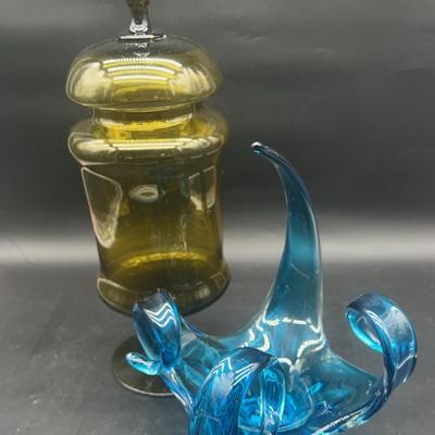 BE205 Italian Apothecary Vase & MCM Chalet Art Glass Centerpiece