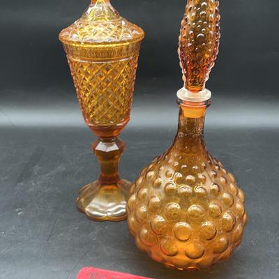 BE203 Amber Glass Decanter & Candy Dish