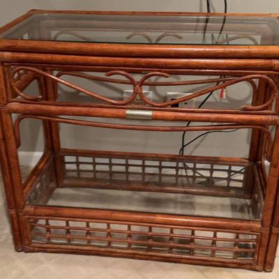 Glass Topped Wood Table 