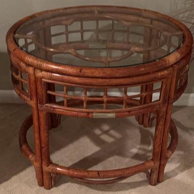 Circular Glass Top Wood Table 
