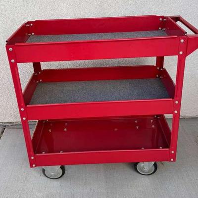 Red 3-Tier Rolling Tool Cart | Metal Utility Shop Cart | 33"x16"x33"