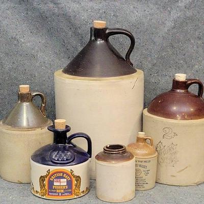 Stoneware Whiskey & Rum Jugs | Vintage Brown-Top Crocks, McCormick, Pusser’s British Navy