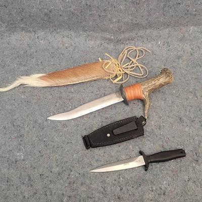 Gerber Mark I Hoffritz Dagger w/ Sheath & Antler Handle Hunting Knife | 2-Piece Knife Lot