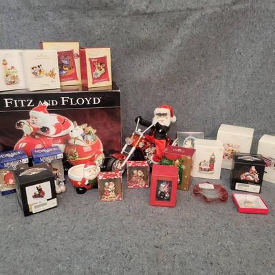 Holiday Collectibles Lot | Hallmark Ornaments, Fitz & Floyd Santa, Disney & Harley-Davidson Décor