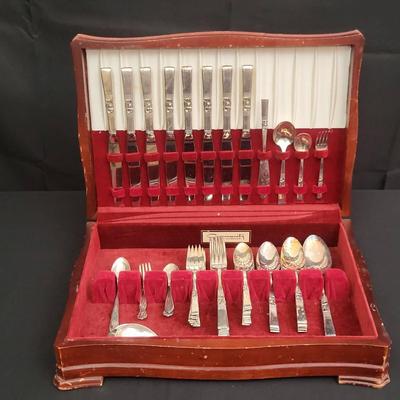 Silverplate Flatware Set in Wooden Chest