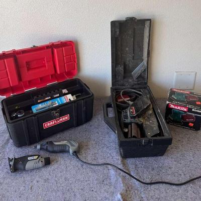Power Tool Lot | Dremel 400 XPR Rotary Tool, Craftsman Belt Sander, Makita Finishing Sander